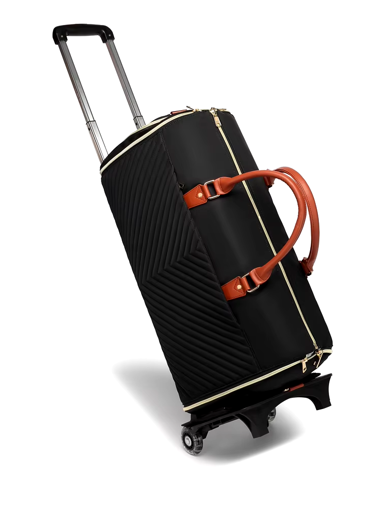 Black Oxford fabric 3-in-1 rolling duffel bag – sleek garment bag with removable trolley wheels