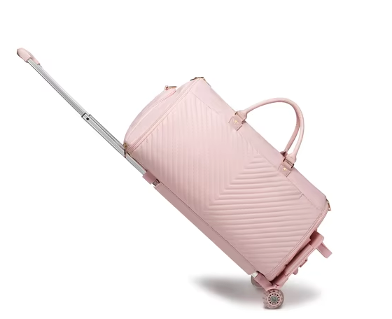 Pink Oxford fabric 3-in-1 rolling duffel bag – sleek garment bag with removable trolley wheels