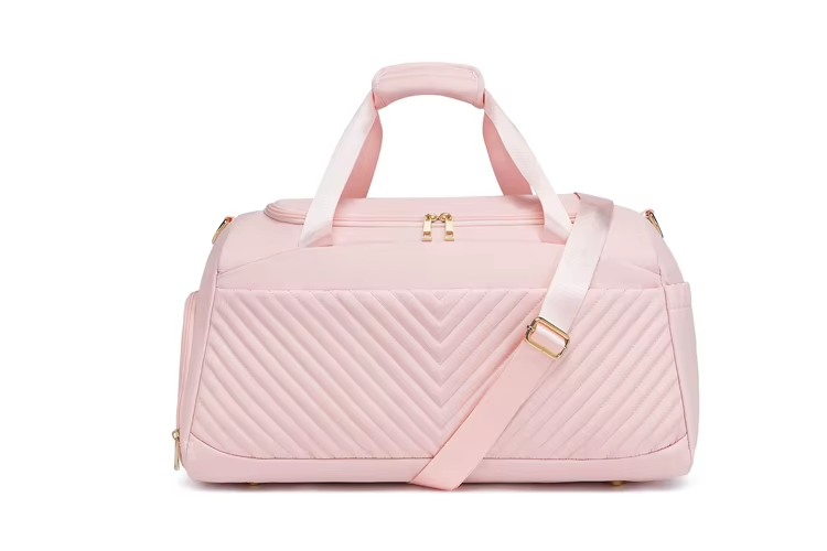 Pink Compact fitness and travel duffel bag with wet pocket and shoe compartment – perfect for gym and weekend trips