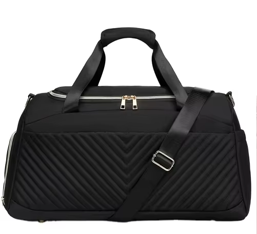 Black Compact fitness and travel duffel bag with wet pocket and shoe compartment – perfect for gym and weekend trips