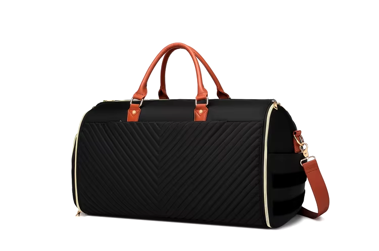 Black Oxford fabric 3-in-1 rolling duffel bag – sleek garment bag with removable trolley wheels