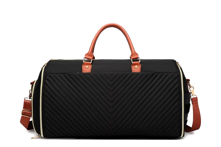 Black Oxford fabric 3-in-1 rolling duffel bag – sleek garment bag with removable trolley wheels