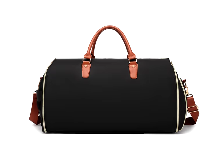 Black Oxford fabric 3-in-1 rolling duffel bag – sleek garment bag with removable trolley wheels