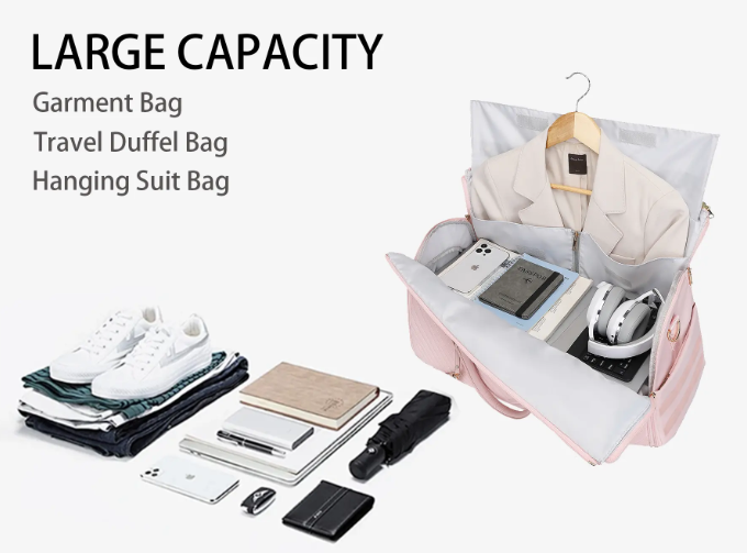 Oxford fabric 3-in-1 rolling duffel bag – sleek garment bag with removable trolley wheels