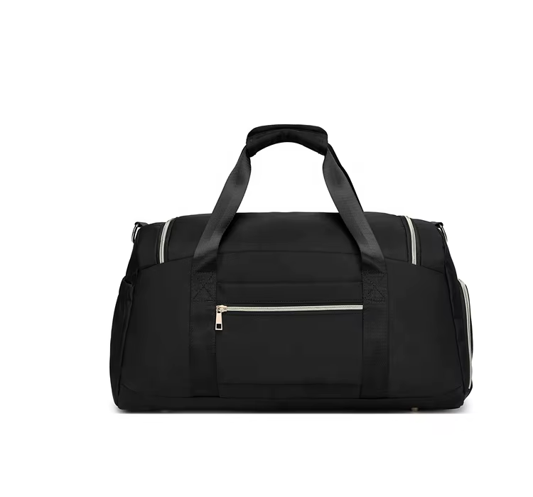 Black Compact fitness and travel duffel bag with wet pocket and shoe compartment – perfect for gym and weekend trips