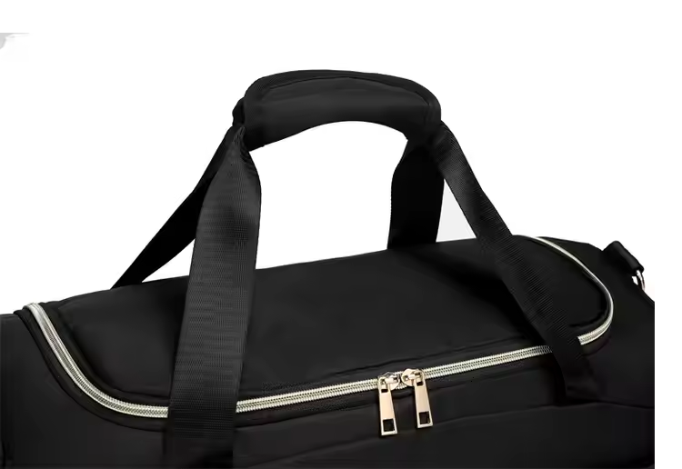 Black Compact fitness and travel duffel bag with wet pocket and shoe compartment – perfect for gym and weekend trips